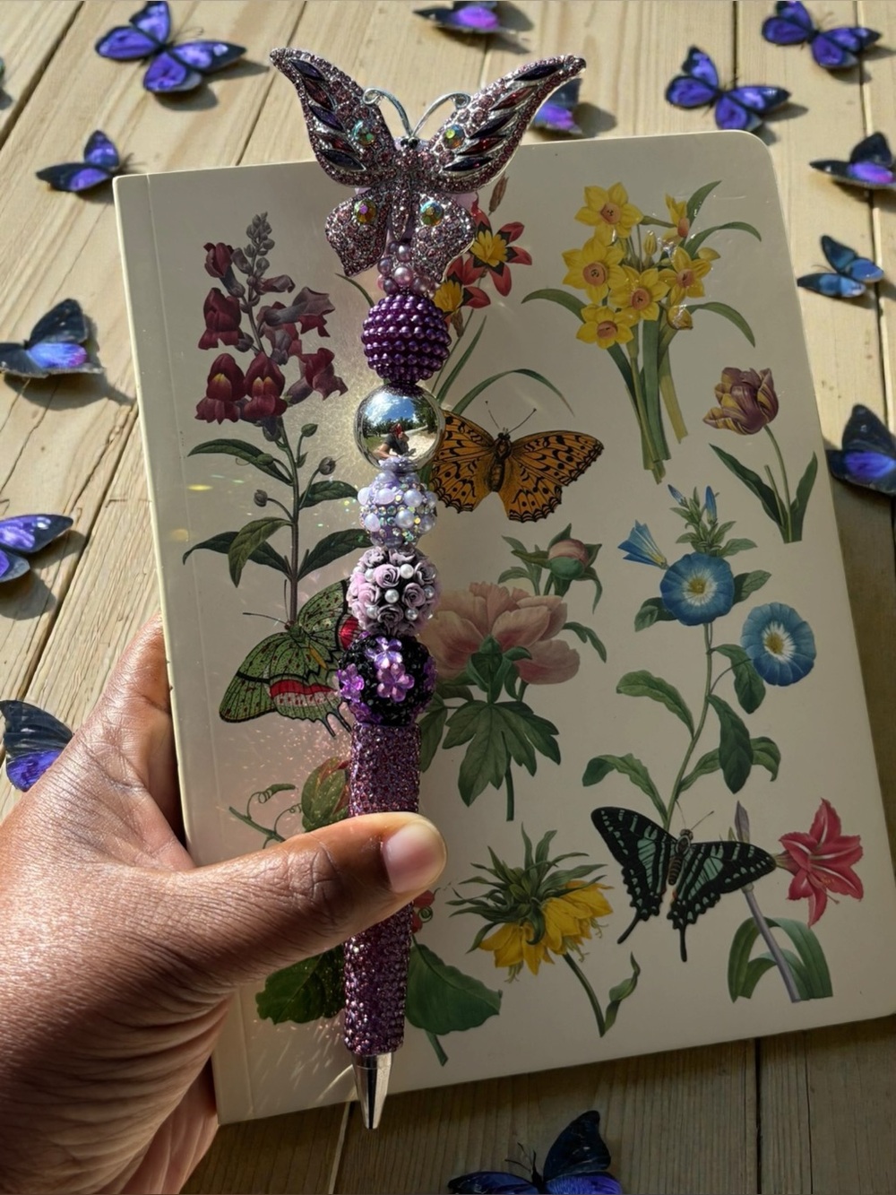 Handcrafted Purple Beaded Rhinestone Butterfly Pen & NWT nature JOURNAL - Picture 2 of 5